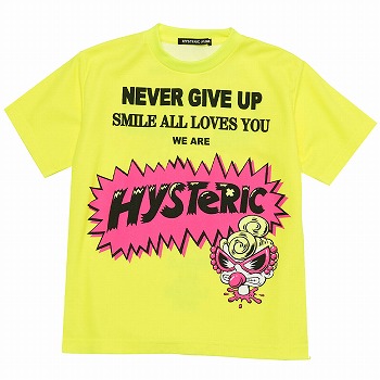 Hystericmini　NEVER GIVE UPネオン半袖Tシャツ